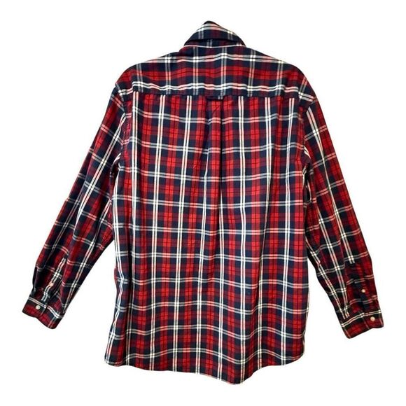 Chaps Easy Care Men's Red Navy Plaid Long Sleeve Button-up Shirt Size L Crest - Picture 2 of 14